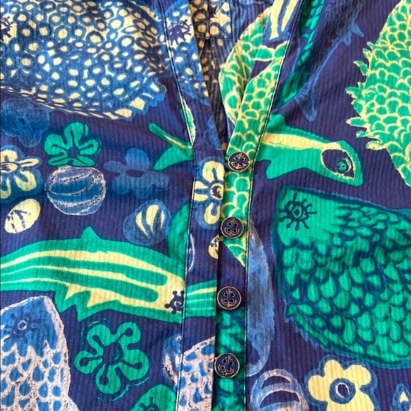 Talbots Blue and Green Fish Print Top - Picture 6 of 8